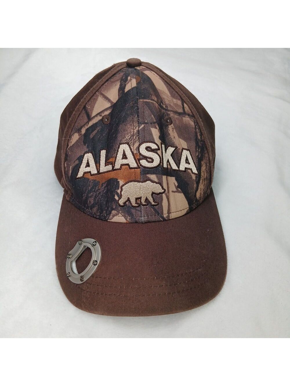 Alaska Camo Bear Baseball Hat Bottle Opener Snapback Brown Hunter Outdoor Gorp